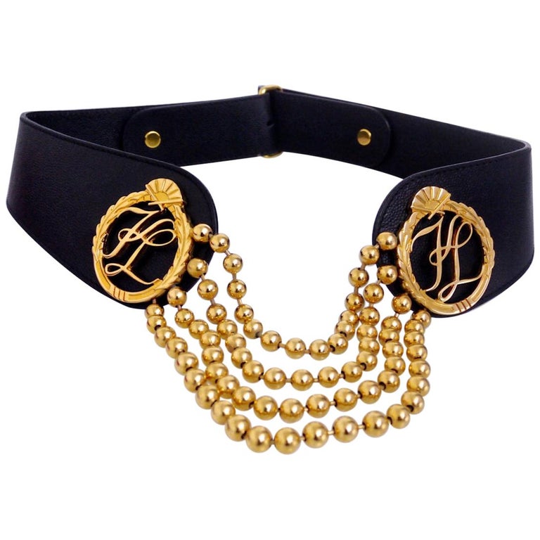 Vintage KARL LAGERFELD Black Iconic Logo Belt For Sale at  display picture 3