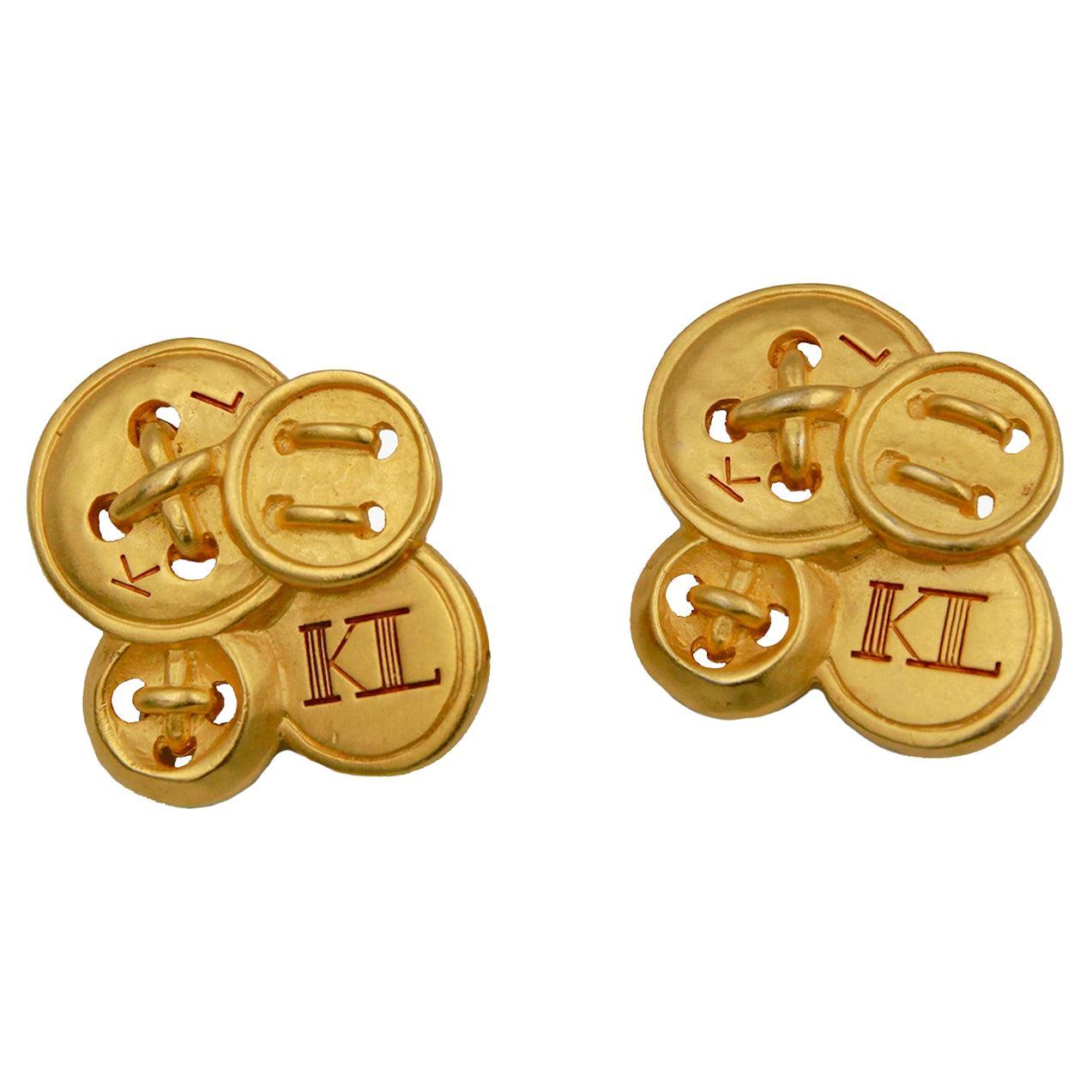 Vintage Karl Lagerfeld Button Style Logo Clip-on Earrings, 1990s For Sale
