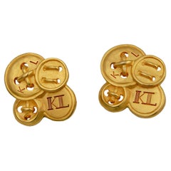 Vintage Karl Lagerfeld Button Style Logo Clip-on Earrings, 1990s
