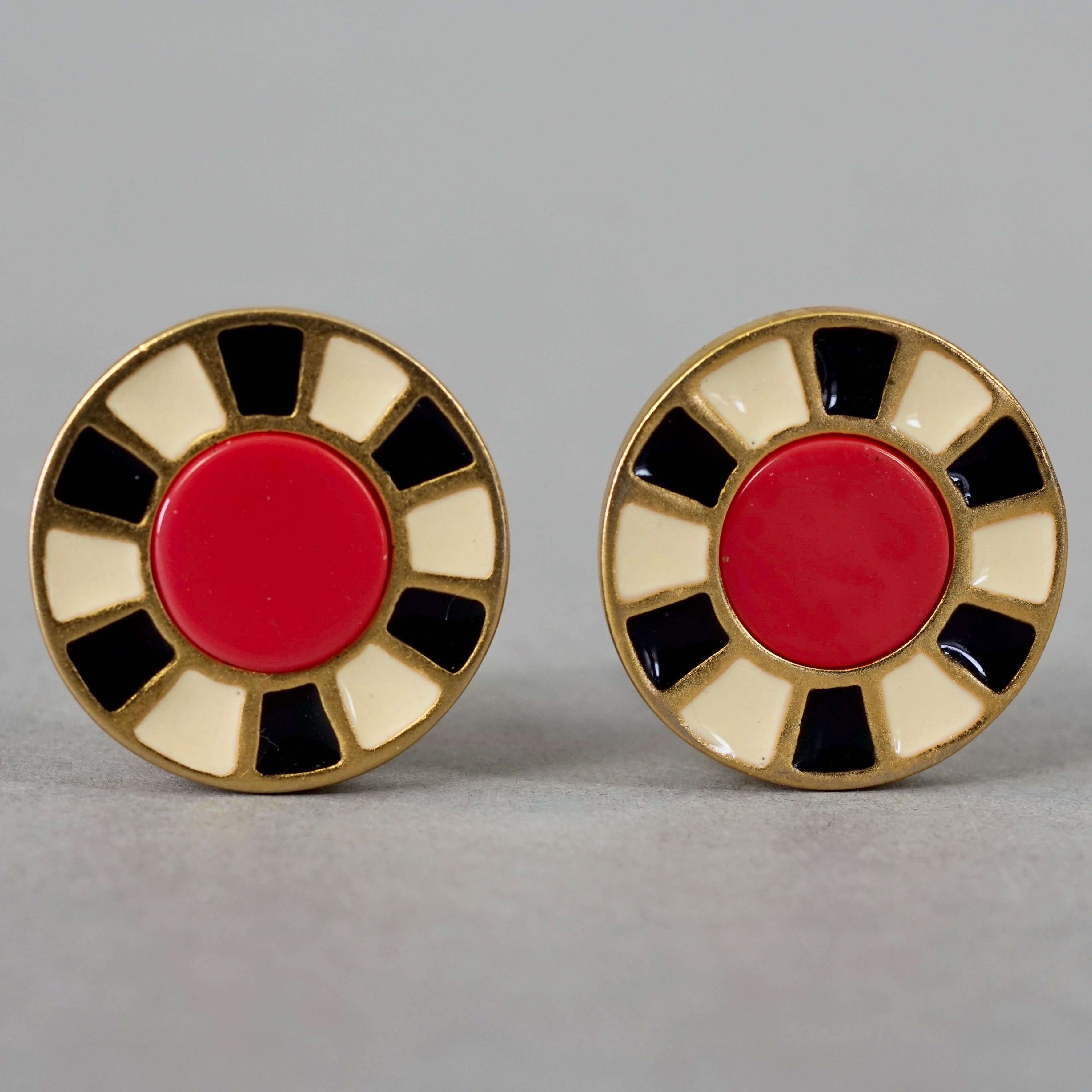 Women's Vintage KARL LAGERFELD Casino Chip Enamel Novelty Earrings For Sale