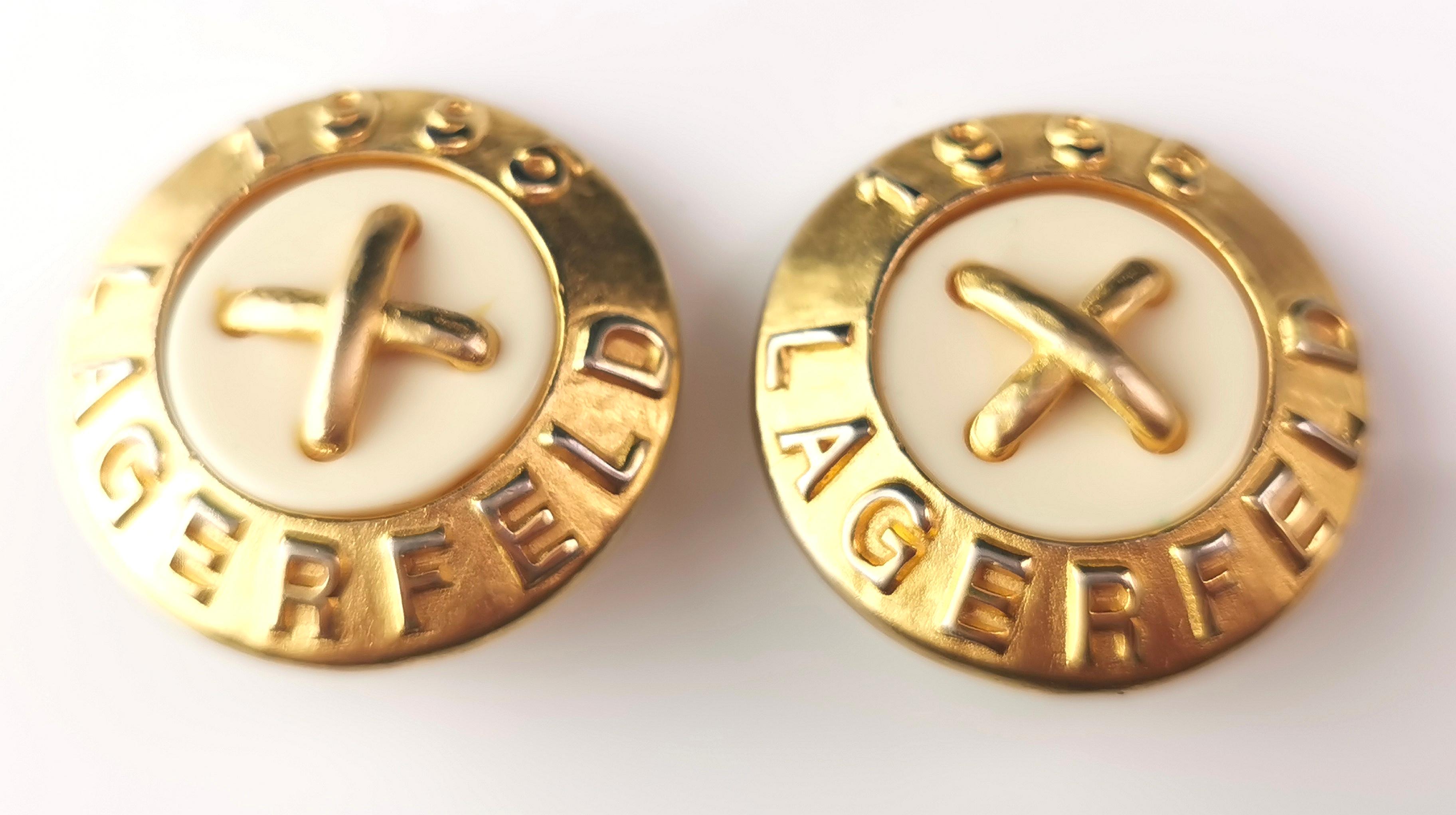 Women's Vintage Karl Lagerfeld clip on earrings, Gold tone