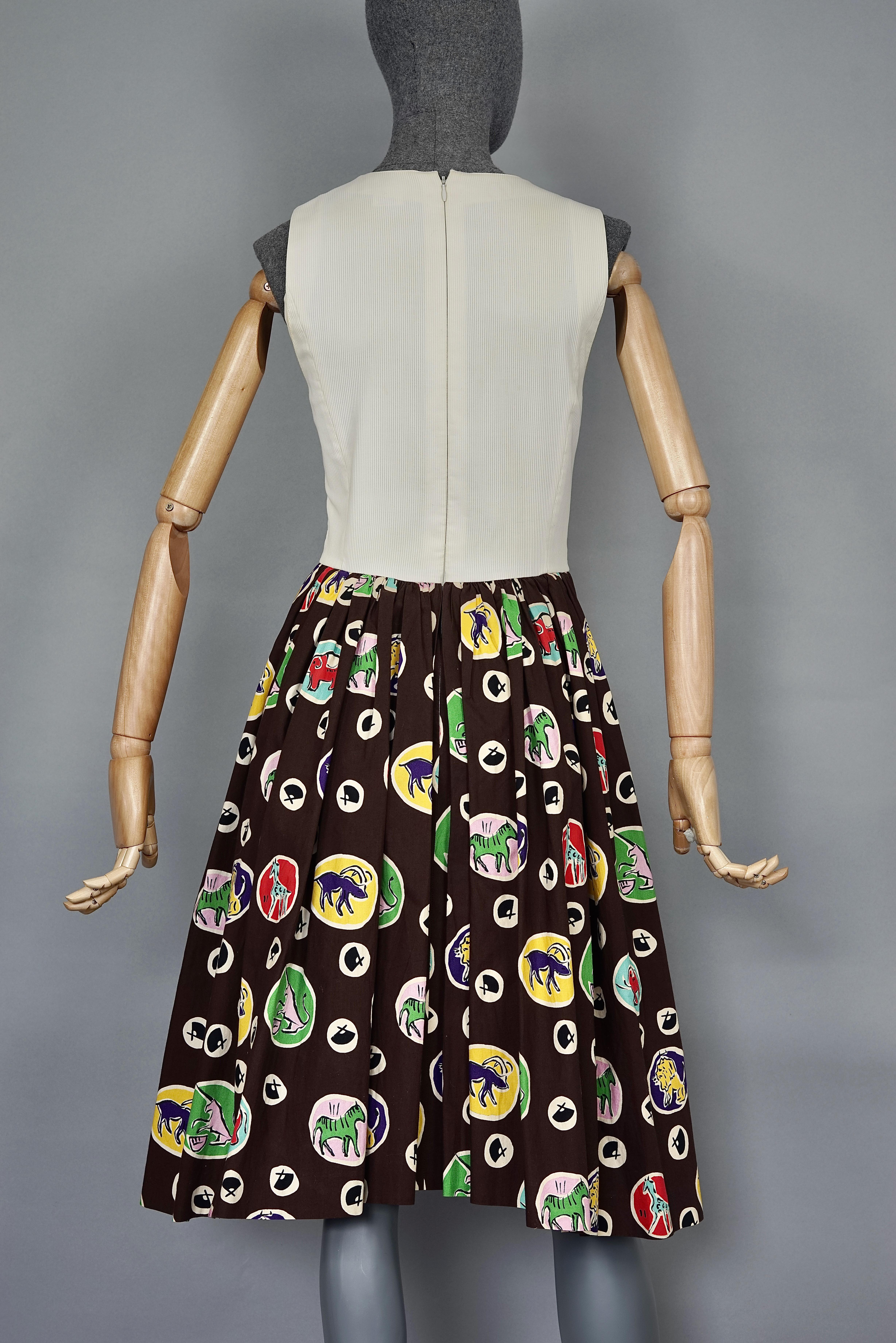 Vintage KARL LAGERFELD Colorful Logo Print Pleated Sleeveless Dress For Sale 1