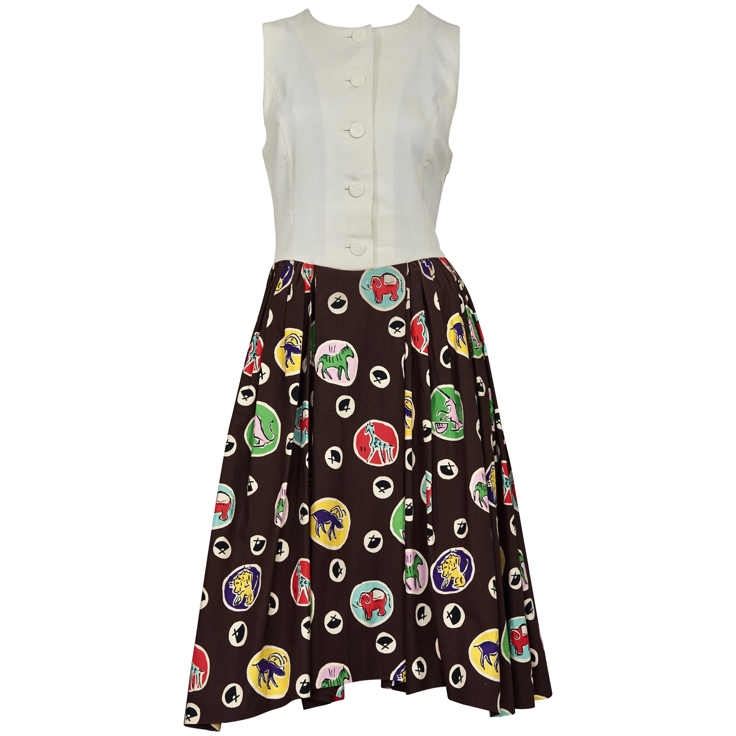 Vintage KARL LAGERFELD Colorful Logo Print Pleated Sleeveless Dress