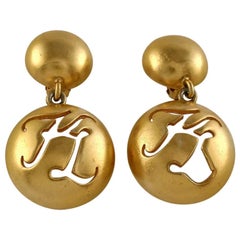 Vintage KARL LAGERFELD Dancing Couple Logo Cutout Dome Earrings