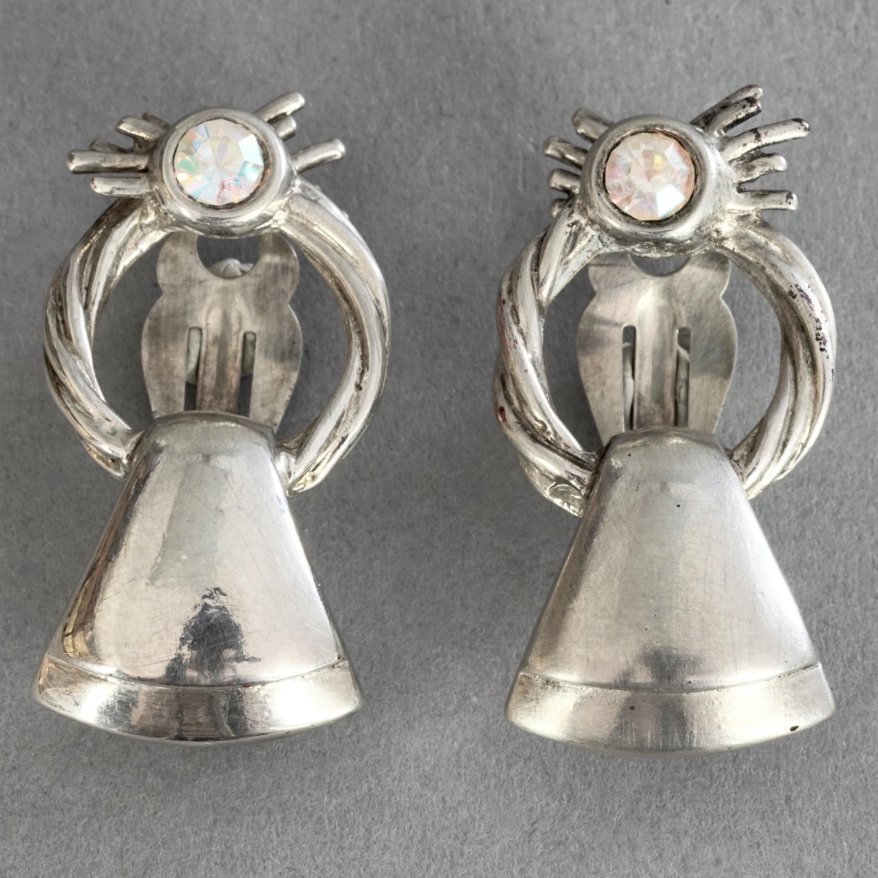 Vintage KARL LAGERFELD Door Knocker Silver Earrings 1