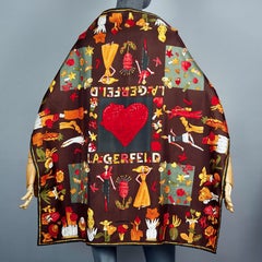 Vintage KARL LAGERFELD Fashion Ladies Heart and Floral Art Silk Scarf