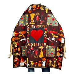 Vintage KARL LAGERFELD Fashion Ladies Heart and Floral Art Silk Scarf