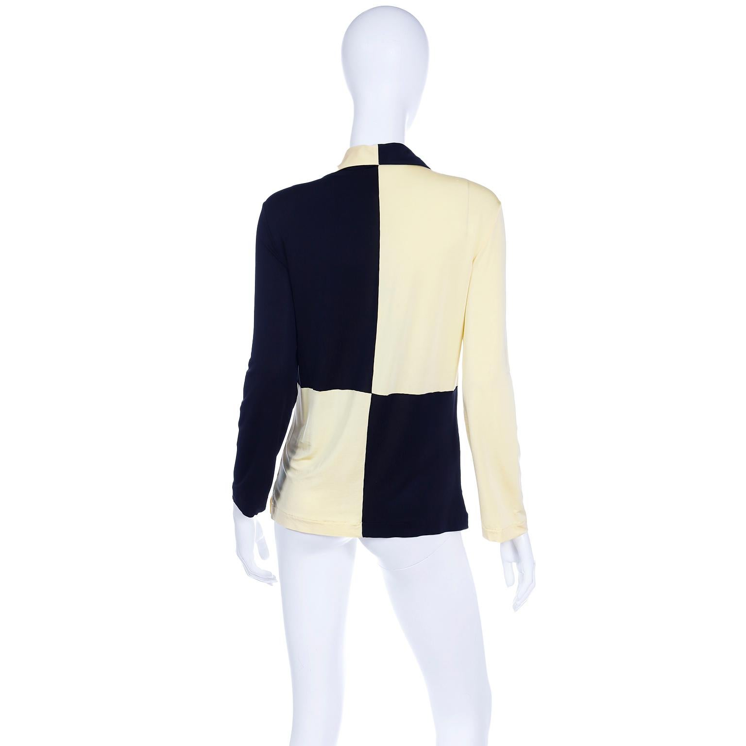 Vintage Karl Lagerfeld Fendi F Logo Hemd Color Block Gelbe & Schwarze Bluse Damen im Angebot