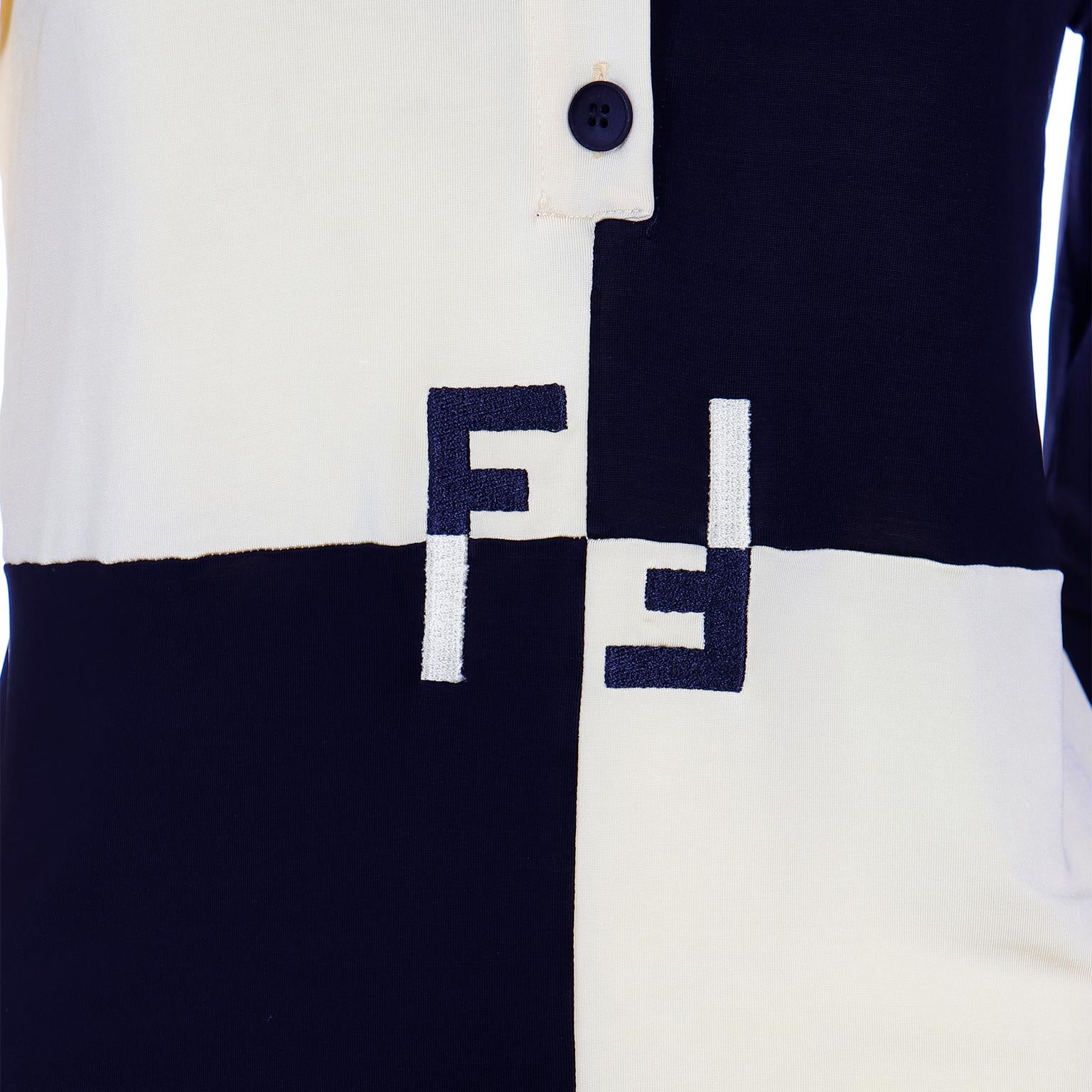Vintage Karl Lagerfeld Fendi F Logo Hemd Color Block Gelbe & Schwarze Bluse im Angebot 2