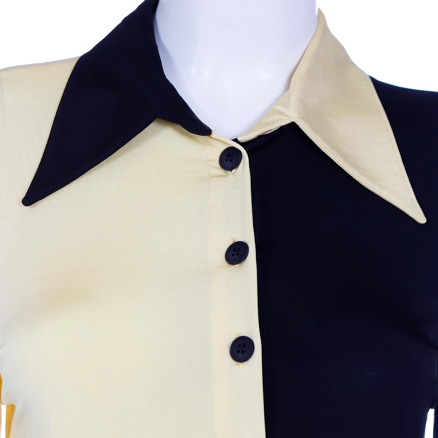 Vintage Karl Lagerfeld Fendi F Logo Hemd Color Block Gelbe & Schwarze Bluse im Angebot 3
