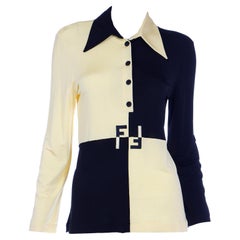 Vintage Karl Lagerfeld Fendi F Logo Shirt Color Block Yellow & Black Blouse