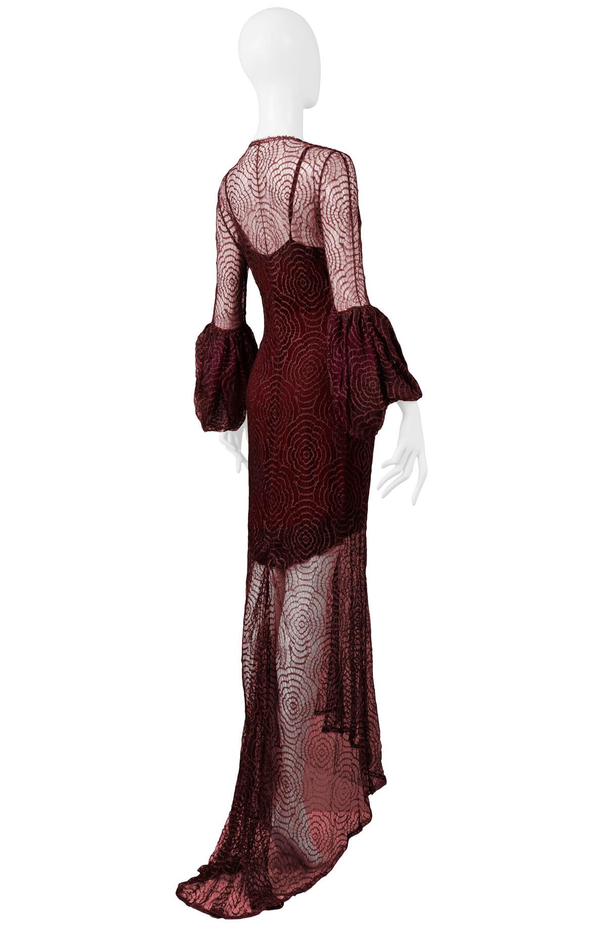 Stunning Chloé by Karl Lagerfeld Burgundy Lace Gown 1997 In Excellent Condition In Los Angeles, CA