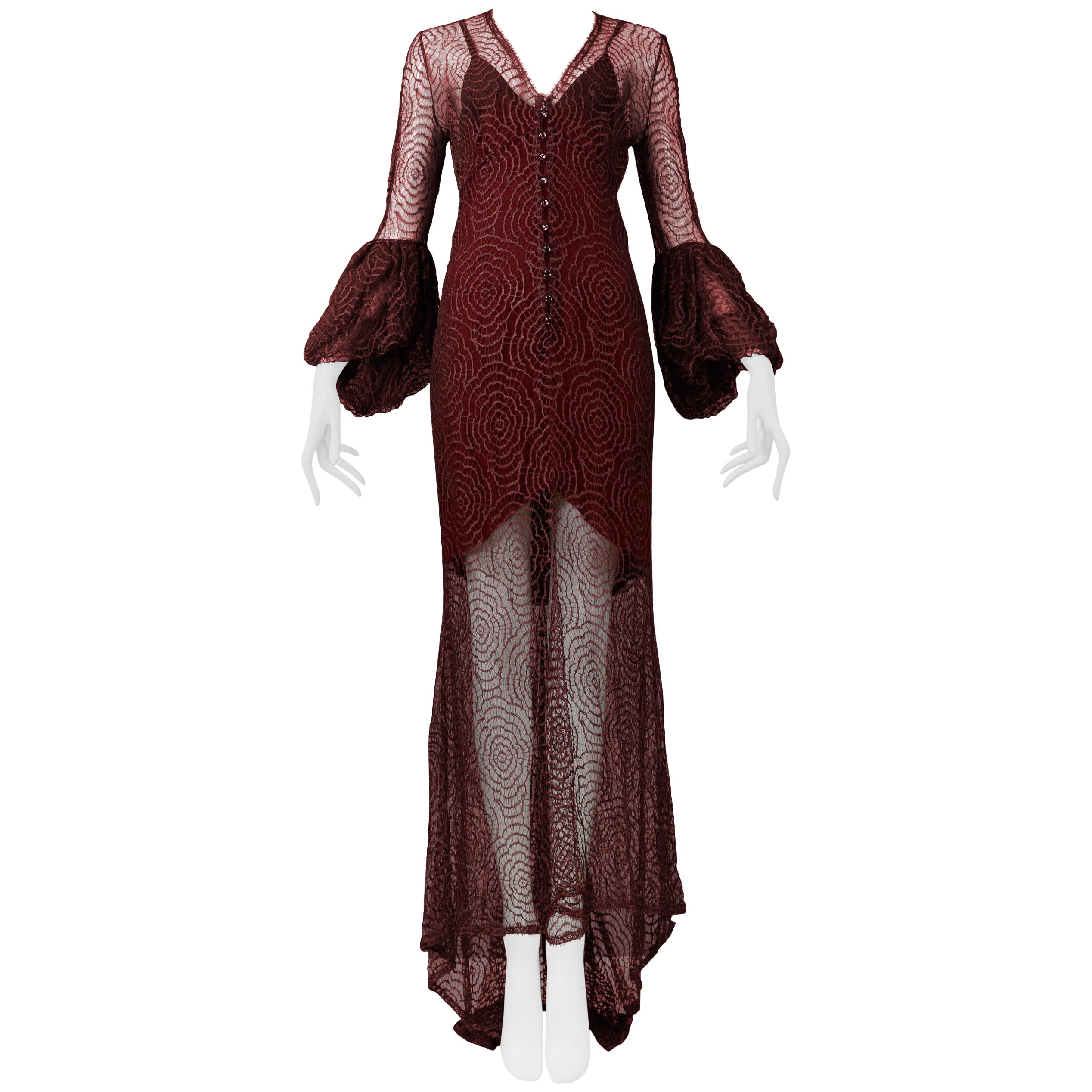 Stunning Chloé by Karl Lagerfeld Burgundy Lace Gown 1997