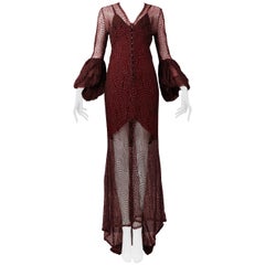 Vintage Stunning Chloé by Karl Lagerfeld Burgundy Lace Gown 1997