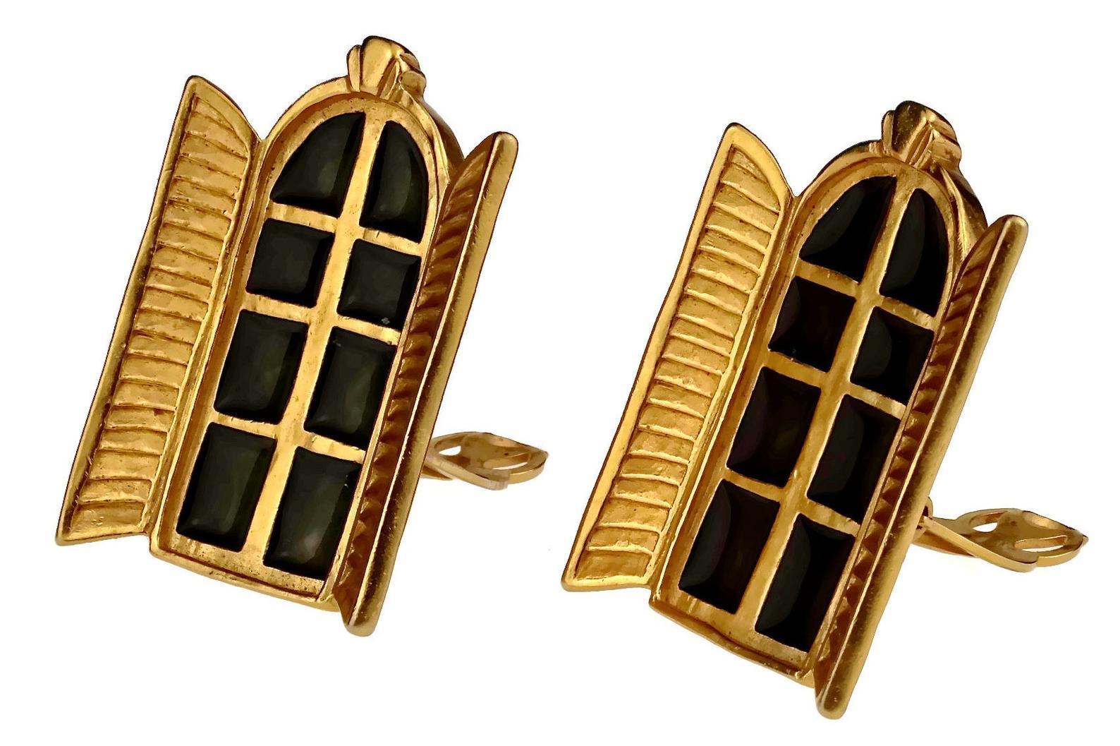 Vintage KARL LAGERFELD French Window Enamel Earrings In Excellent Condition For Sale In Kingersheim, Alsace