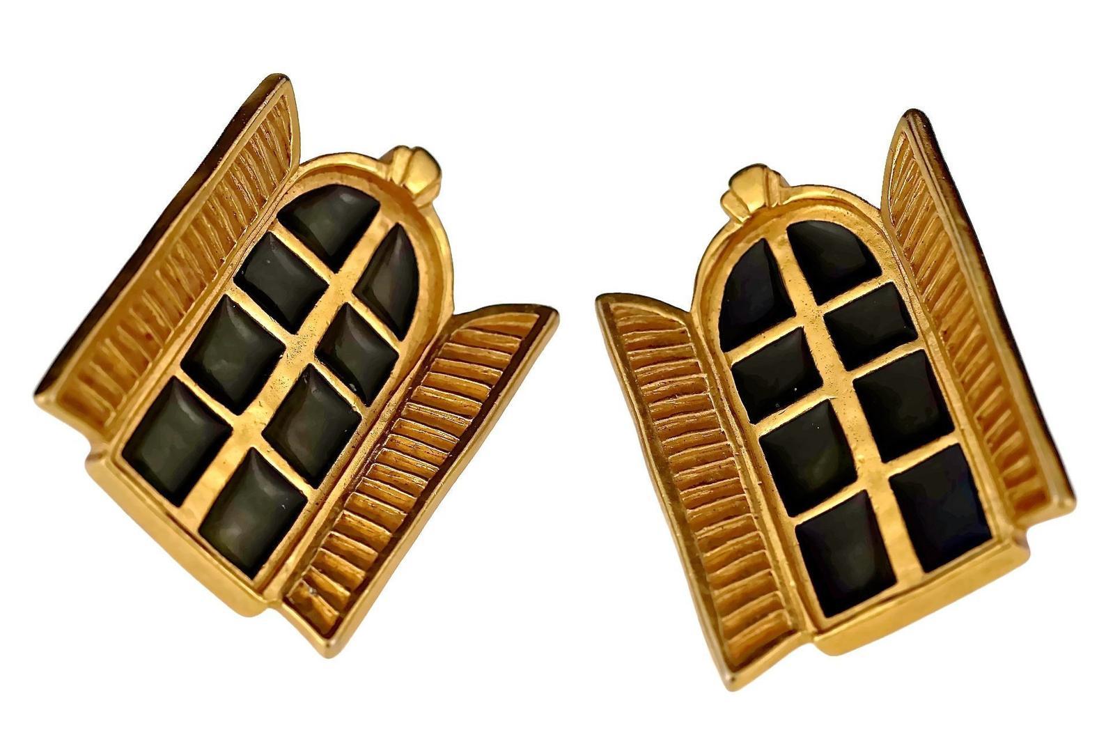 Women's Vintage KARL LAGERFELD French Window Enamel Earrings For Sale