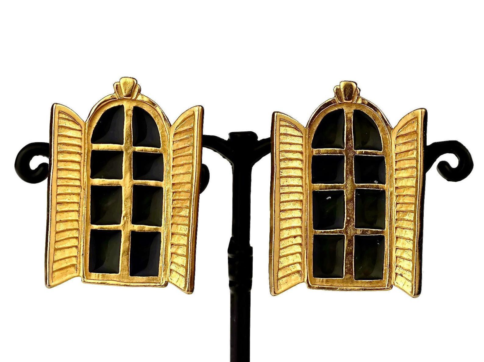 Vintage KARL LAGERFELD French Window Enamel Earrings For Sale 1