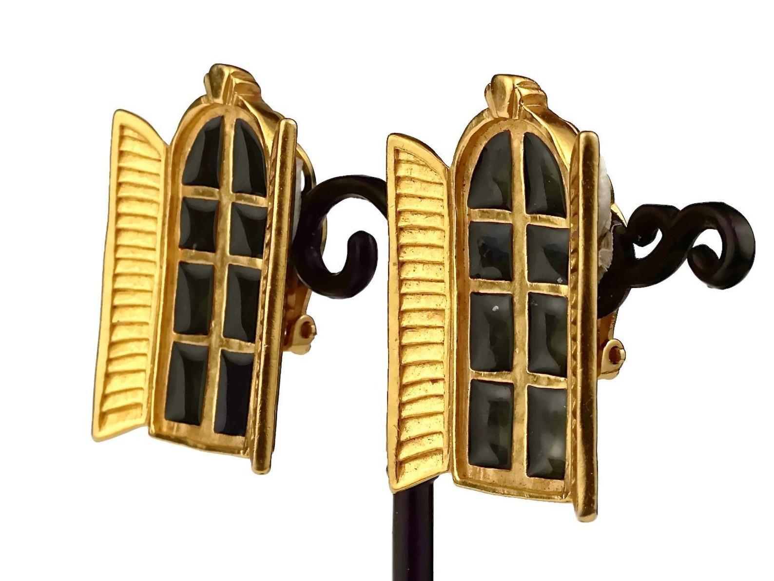 Vintage KARL LAGERFELD French Window Enamel Earrings For Sale 2