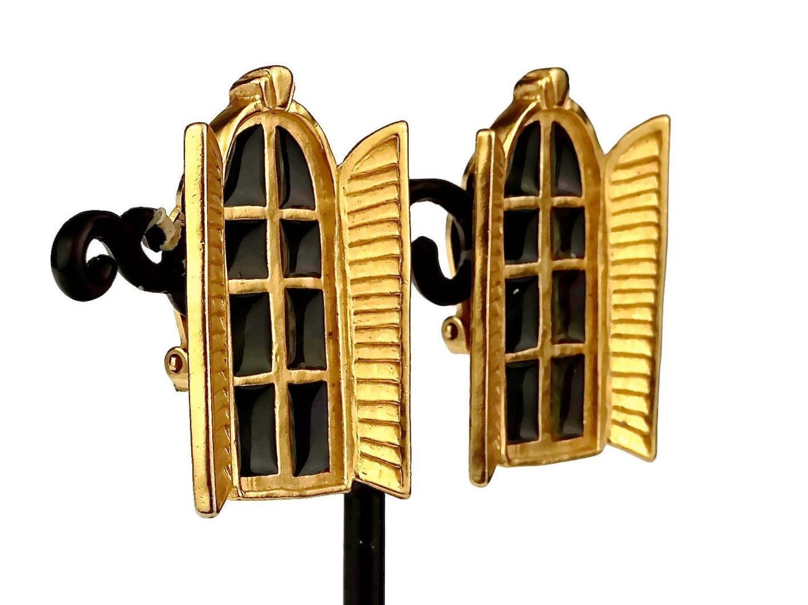 Vintage KARL LAGERFELD French Window Enamel Earrings For Sale 3