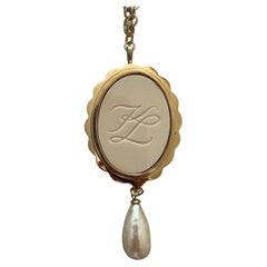 Vintage Karl Lagerfeld Glass and Faux Pearl KL Logo Pendant, 1990s