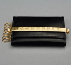 Vintage KARL LAGERFELD Gold Logo Black Patent Leather Key Holder Wallet