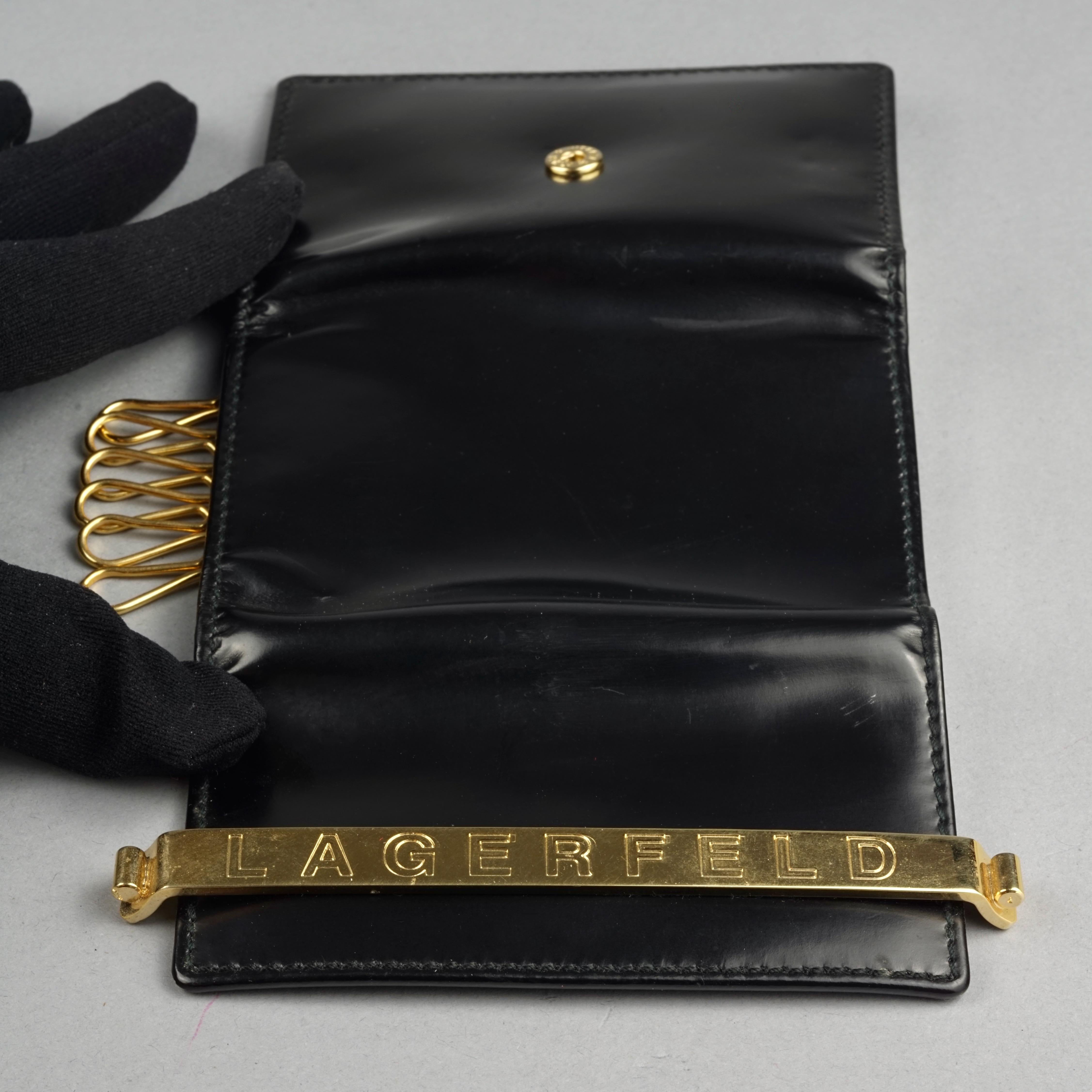 Vintage KARL LAGERFELD Gold Logo Black Patent Leather Key Holder Wallet For Sale 1