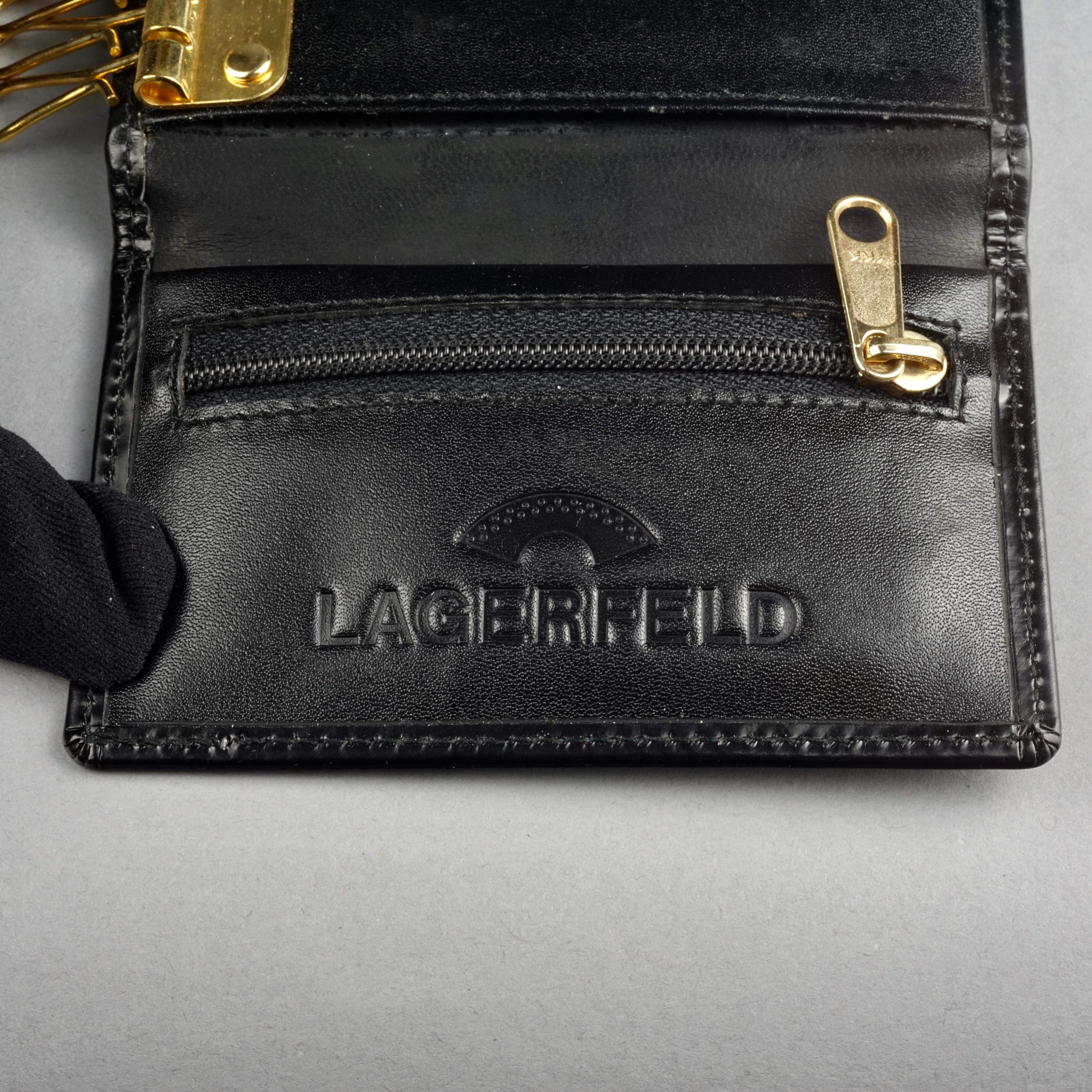 Vintage KARL LAGERFELD Gold Logo Black Patent Leather Key Holder Wallet For Sale 2