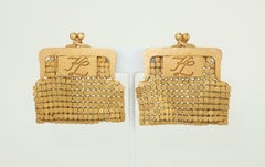 Vintage Karl Lagerfeld Gold Mesh Coin Purse Earrings