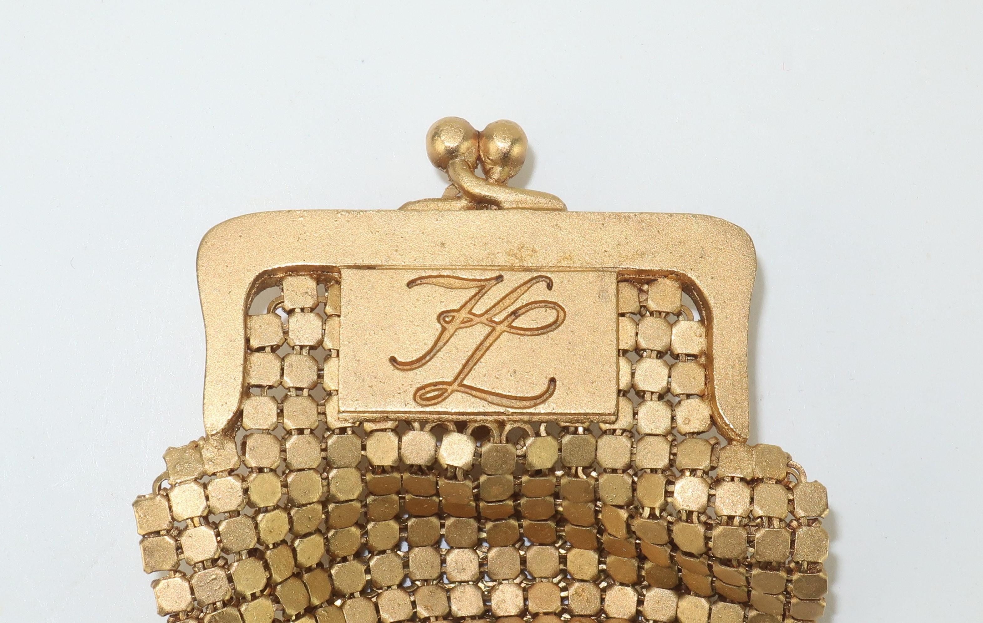 Vintage Karl Lagerfeld Gold Mesh Coin Purse Earrings For Sale 1