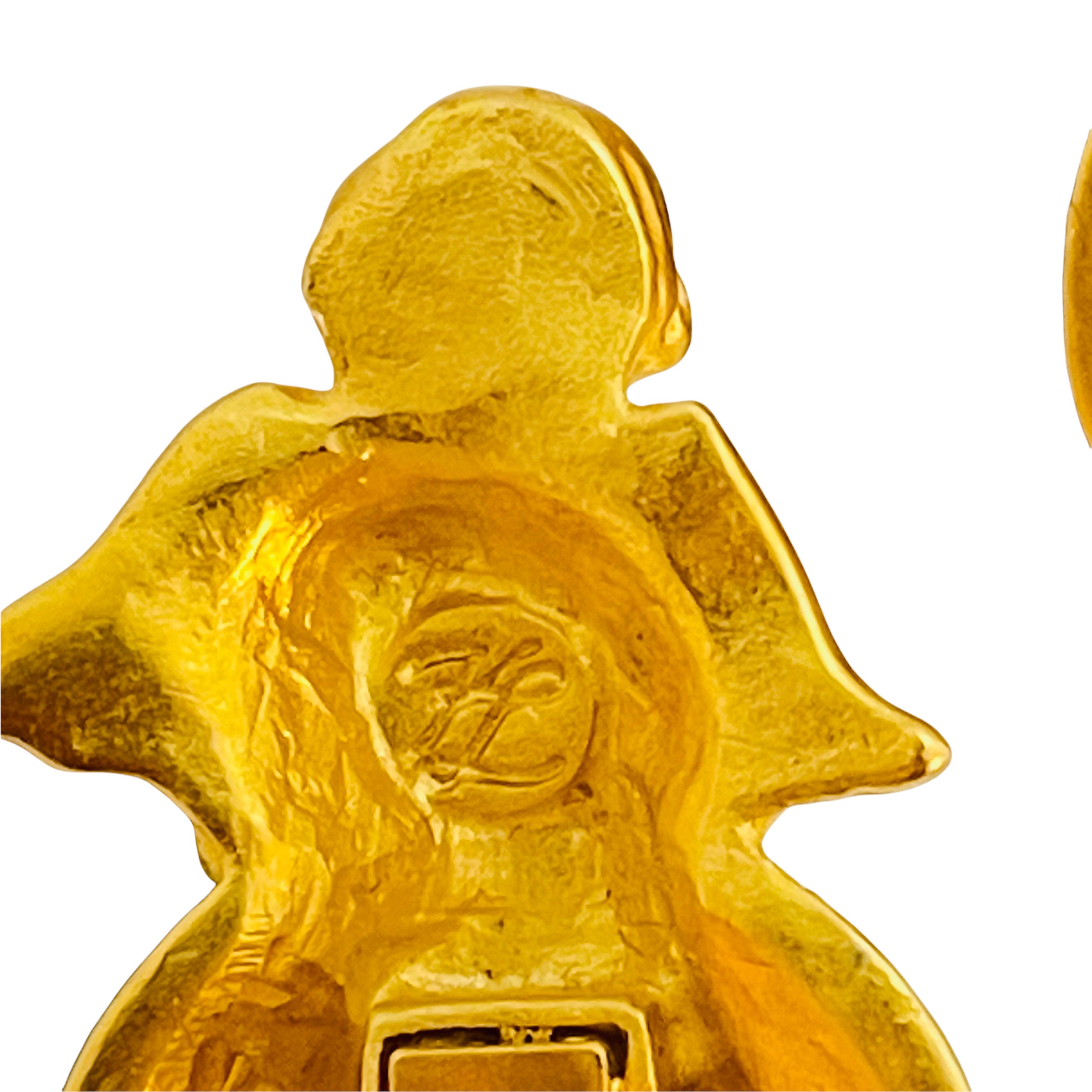 Women's Vintage KARL LAGERFELD gold sapphire cherub designer runway clip on earrings For Sale