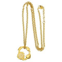 Vintage Karl Lagerfeld Gold Tone Wreath Pendant Long Necklace