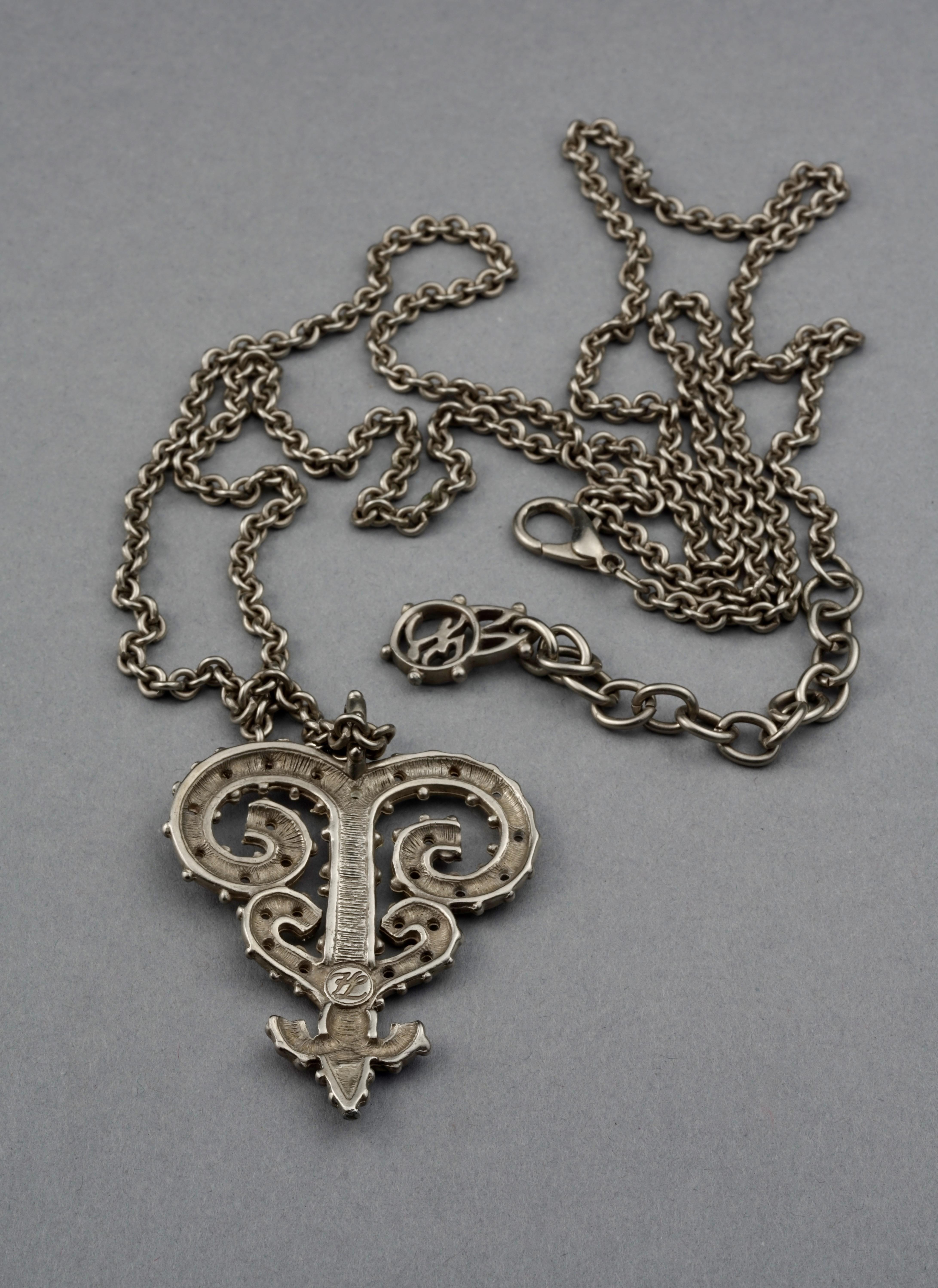 Vintage KARL LAGERFELD Gothic Fleur de Lys Rhinestone Necklace For Sale 3