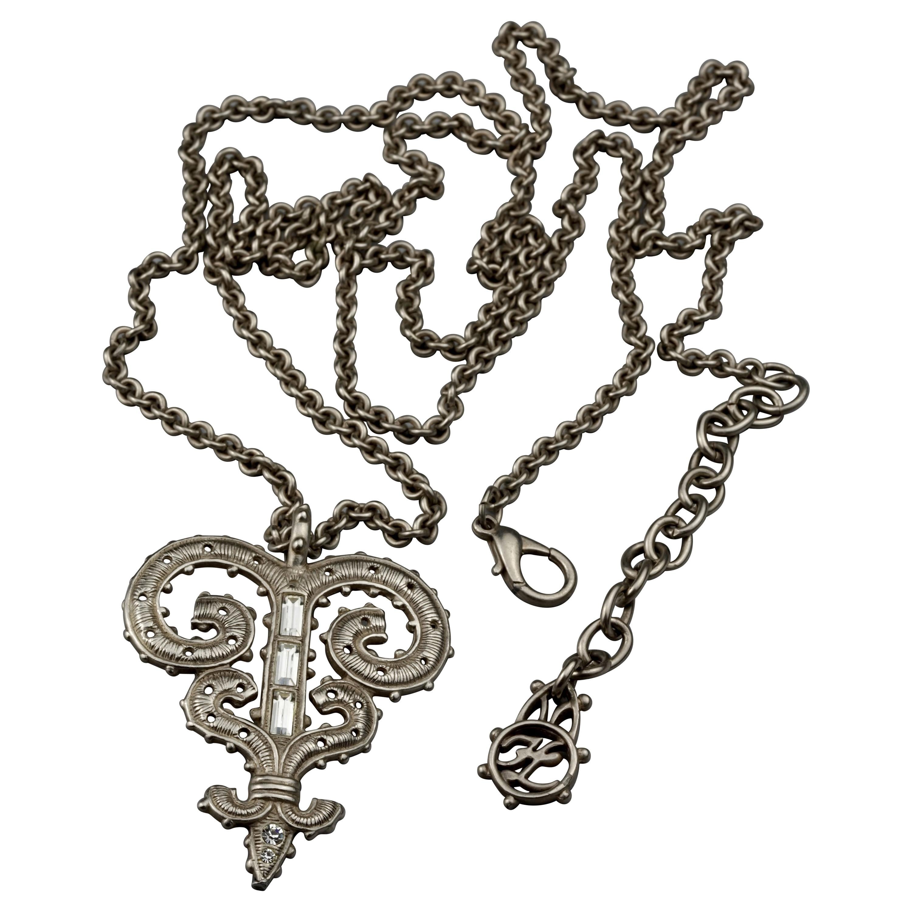 Vintage KARL LAGERFELD Gothic Fleur de Lys Rhinestone Necklace For Sale