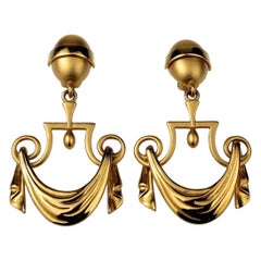 Vintage KARL LAGERFELD Greek Draped Curtain Dangling Earrings