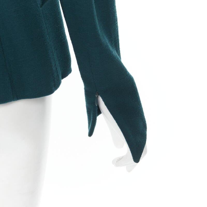 vintage KARL LAGERFELD green wool graphic button paneled blazer jacket FR36 For Sale 5