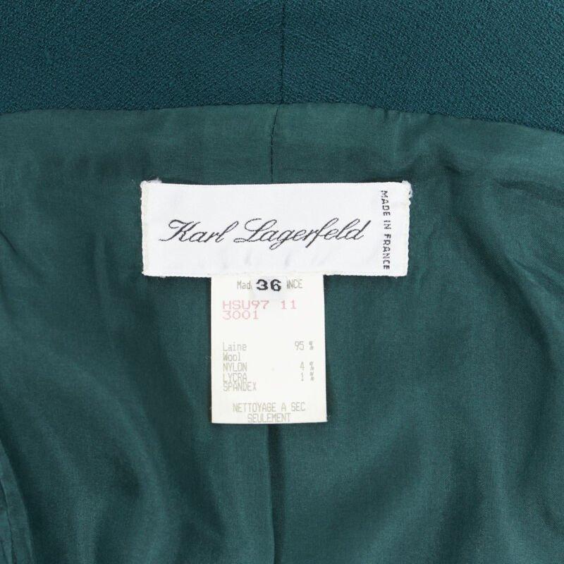 vintage KARL LAGERFELD green wool graphic button paneled blazer jacket FR36 For Sale 6