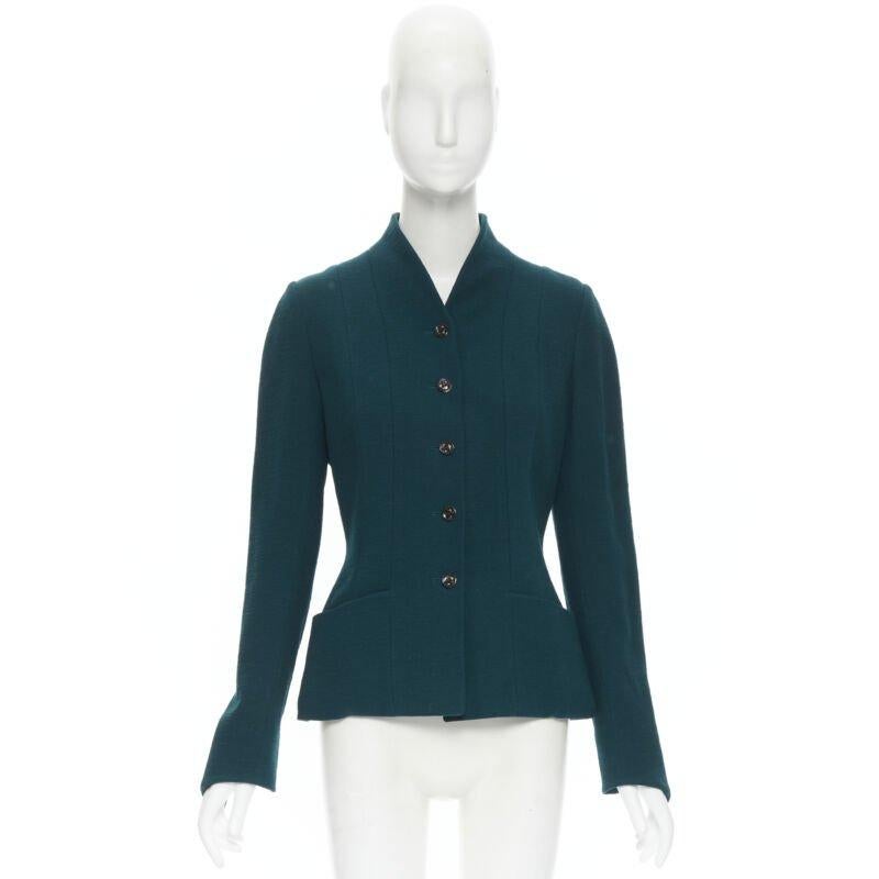 giacca blazer vintage KARL LAGERFELD in lana verde con pannelli grafici FR36 in vendita 7