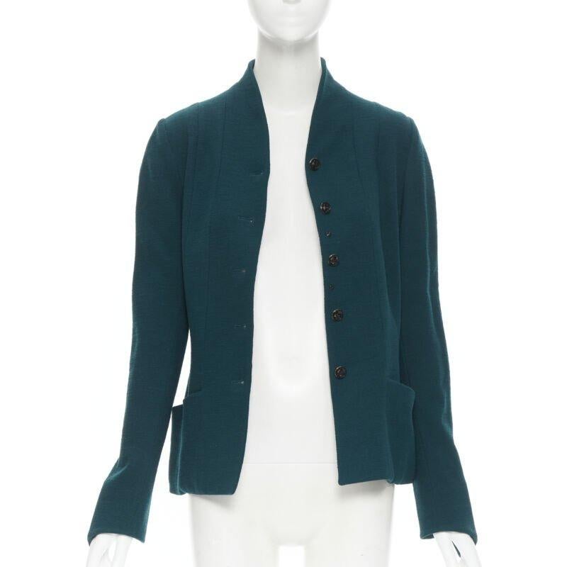 Black vintage KARL LAGERFELD green wool graphic button paneled blazer jacket FR36 For Sale