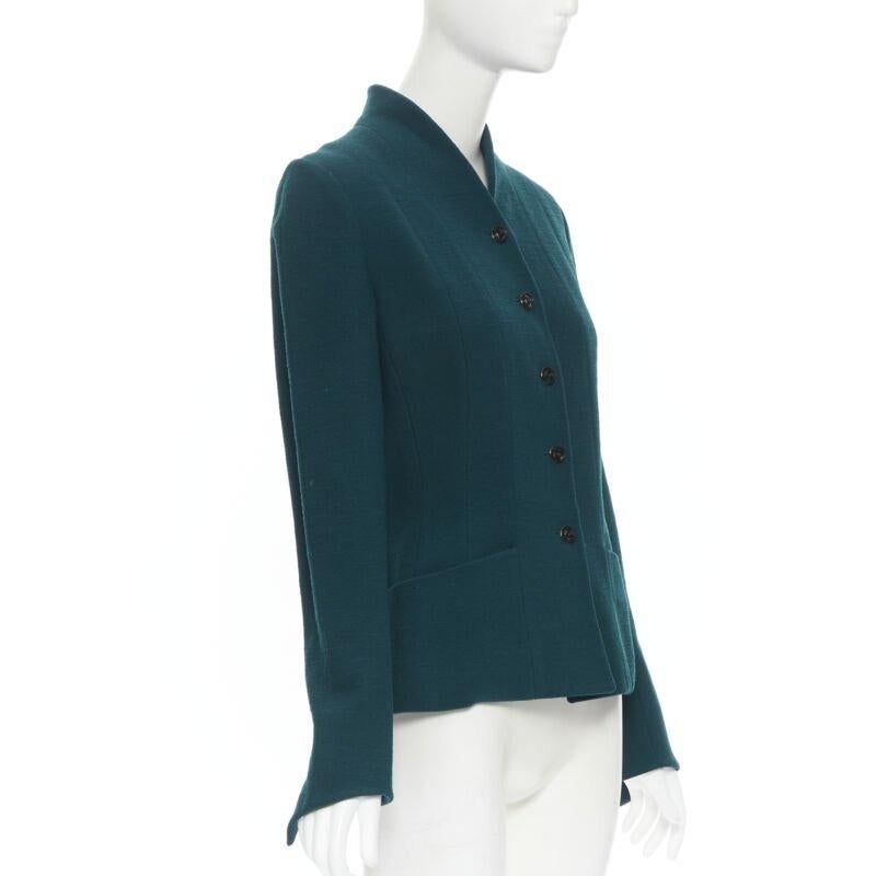 vintage KARL LAGERFELD green wool graphic button paneled blazer jacket FR36 In Good Condition For Sale In Hong Kong, NT