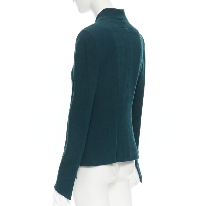 vintage KARL LAGERFELD green wool graphic button paneled blazer jacket FR36 For Sale 2