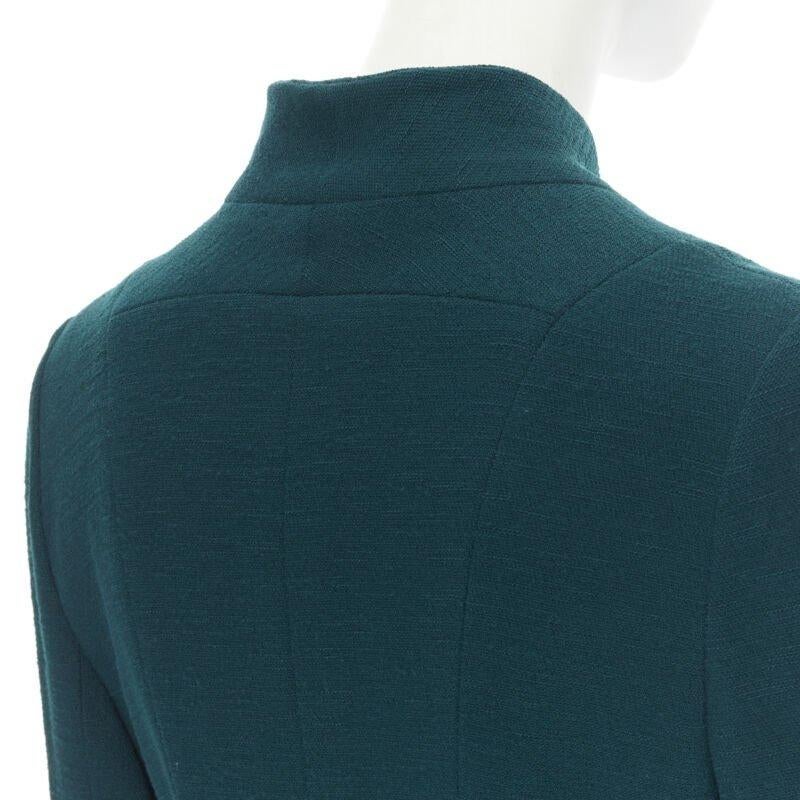 vintage KARL LAGERFELD green wool graphic button paneled blazer jacket FR36 For Sale 3