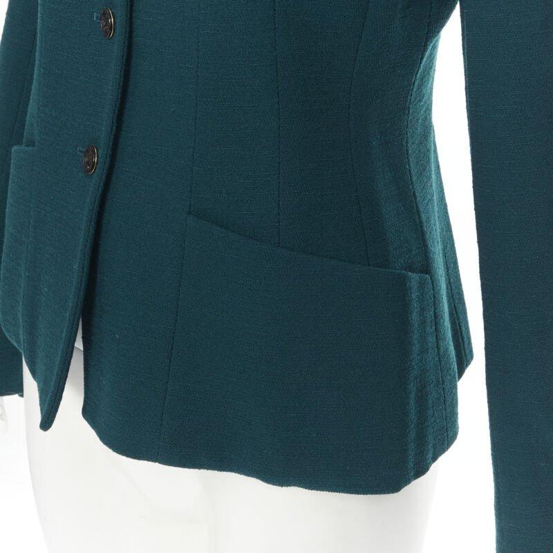 vintage KARL LAGERFELD green wool graphic button paneled blazer jacket FR36 For Sale 4