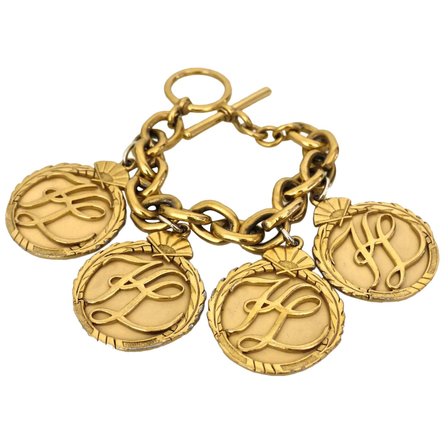 Pre-owned Karl Lagerfeld Vintage  Iconic Logo Medallion Bracelet In Sand