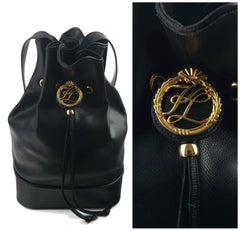 Vintage KARL LAGERFELD Iconic Logo Medallion Drawstring Bucket Bag