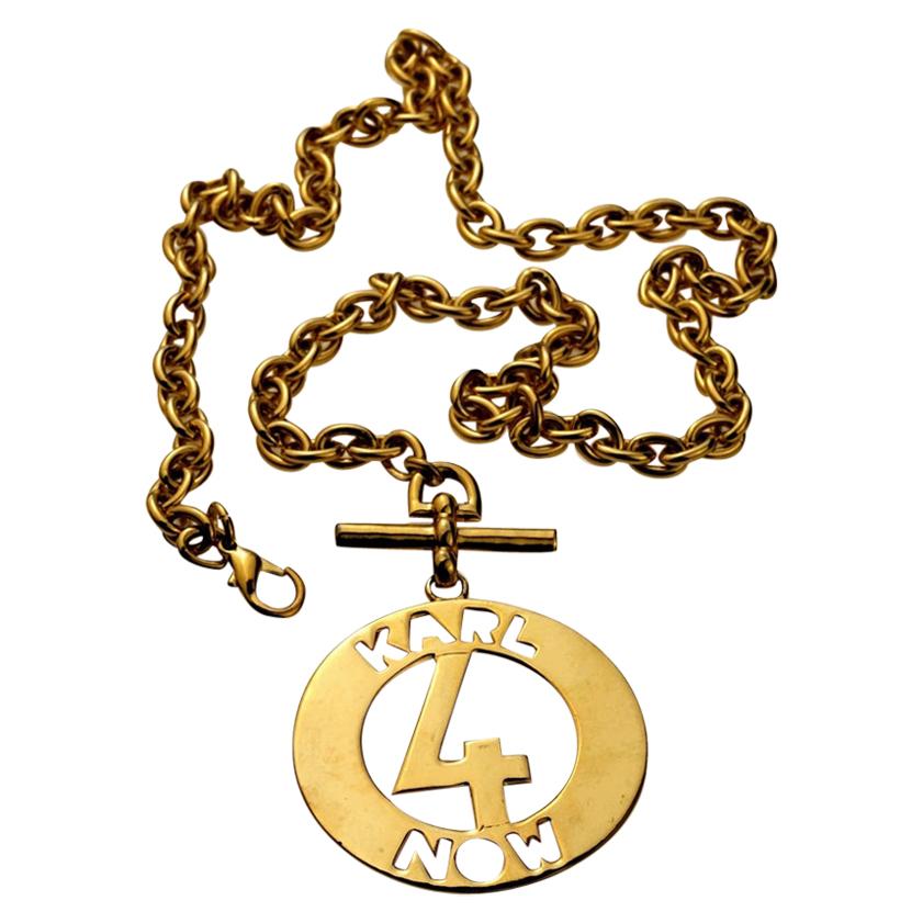 Vintage KARL LAGERFELD "Karl 4 Now" Cutout Medallion Necklace For Sale