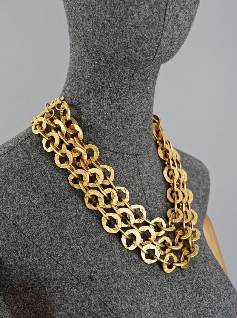 Vintage KARL LAGERFELD KL Emblem Multi Strand Chain Choker Necklace For Sale 1