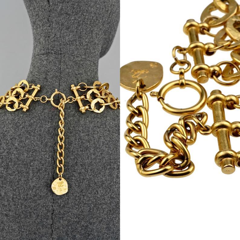 Vintage KARL LAGERFELD KL Emblem Multi Strand Chain Choker Necklace For Sale 2