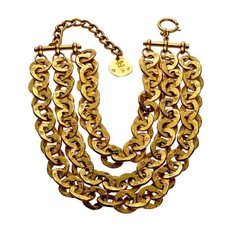 Vintage KARL LAGERFELD KL Emblem Multi Strand Chain Choker Necklace For Sale