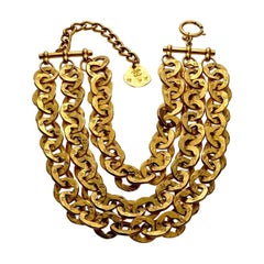 Vintage KARL LAGERFELD KL Emblem Multi Strand Chain Choker Necklace