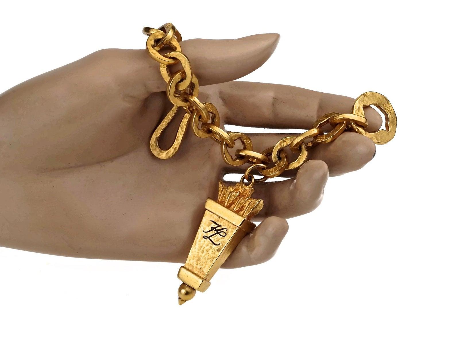 Vintage KARL LAGERFELD KL Logo Arrow Quiver Charm Bracelet For Sale 3